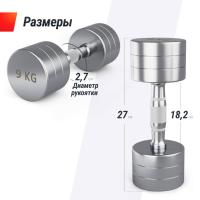 Гантель UNIX Fit PRO круглая хромированная 9 кг, 2 шт.