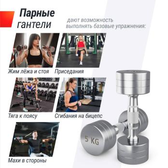 Гантель UNIX Fit PRO круглая хромированная 5 кг, 2 шт.