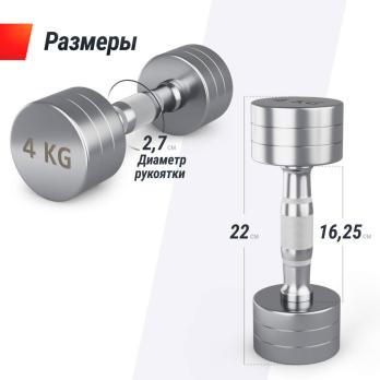 Гантель UNIX Fit PRO круглая хромированная 4 кг, 2 шт.
