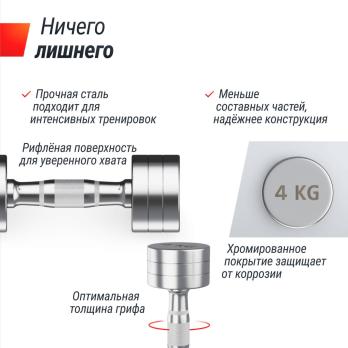 Гантель UNIX Fit PRO круглая хромированная 4 кг, 2 шт.