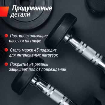 Гантель UNIX Fit PRO круглая обрезиненная 15 кг, 2 шт.