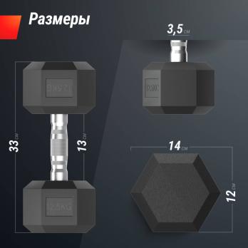 Гантель гексагональная UNIX Fit обрезиненная 12,5 кг, 2 шт.