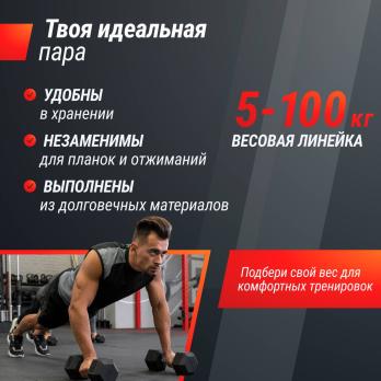 Гантель гексагональная UNIX Fit обрезиненная 17,5 кг, 2 шт.