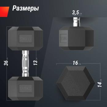 Гантель гексагональная UNIX Fit обрезиненная 17,5 кг, 2 шт.
