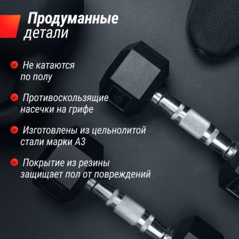 Гантель гексагональная UNIX Fit обрезиненная 17,5 кг, 2 шт.