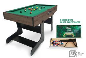 Бильярд BFG Compact Moby 4 (Анкор) (Пул, анкор/черный (ЛДСП), ЛДСП_16, Manchester 45 Yellow green ш1,98м, Х/б сетка)