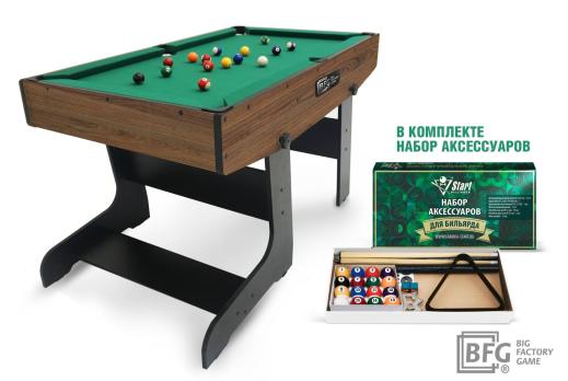 Бильярд BFG Compact Moby 4 (Аризона) (Пул, аризона/черный (ЛДСП), ЛДСП_16, Manchester 45 Yellow green ш1,98м, Х/б сетка)