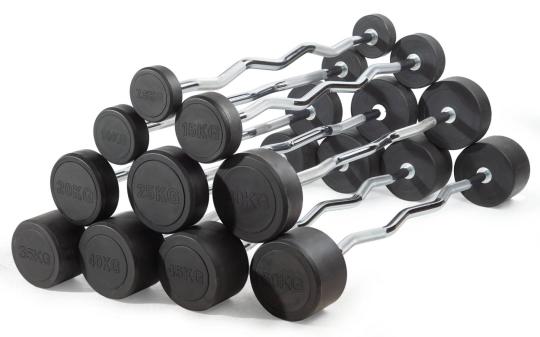 Штанга неразборная обрезиненная 35 кг. Изогнутый гриф. VictoryFit VF-DX5350