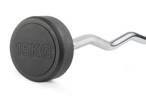 Штанга неразборная обрезиненная 15 кг. Изогнутый гриф. VictoryFit VF-DX5150