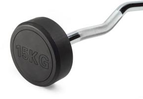 Штанга неразборная обрезиненная 15 кг. Изогнутый гриф. VictoryFit VF-DX5150
