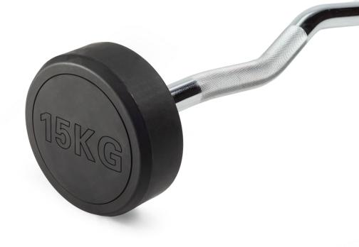 Штанга неразборная обрезиненная 15 кг. Изогнутый гриф. VictoryFit VF-DX5150