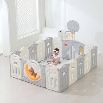 Манеж UNIX Kids Deluxe / Делюкс серый180 x 200 см, с баскетбольным кольцом и ковриком