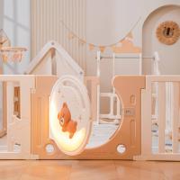 Манеж UNIX Kids DeLuxe House / Делюкс Дом бежевый, 180 x 200 см, с баскетбольной стойкой, доской для рисования, ковриком для игр