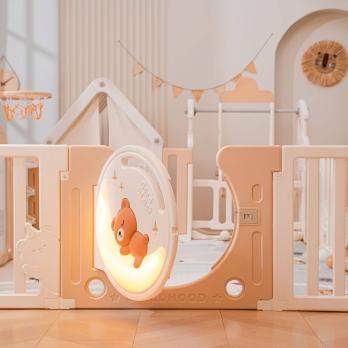 Манеж UNIX Kids DeLuxe House / Делюкс Дом бежевый, 180 x 200 см, с баскетбольной стойкой, доской для рисования, ковриком для игр