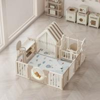 Манеж UNIX Kids DeLuxe House&Storage / Делюкс дом и стеллаж бежевый, 150 x 180 см, с игровым домиком, баскетбольной стойкой, доской для рисования, качелями + место для хранения игрушек