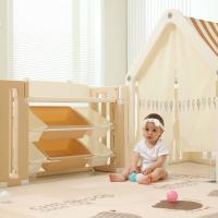 Манеж UNIX Kids DeLuxe House&Storage / Делюкс дом и стеллаж бежевый 180 x 200 см, с игровым домиком, баскетбольной стойкой, доской для рисования, качелями + место для хранения игрушек
