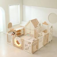 Манеж UNIX Kids DeLuxe House&Storage / Делюкс дом и стеллаж бежевый 180 x 200 см, с игровым домиком, баскетбольной стойкой, доской для рисования, качелями + место для хранения игрушек