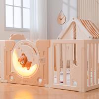 Манеж UNIX Kids DeLuxe House&Storage / Делюкс дом и стеллаж бежевый 180 x 200 см, с игровым домиком, баскетбольной стойкой, доской для рисования, качелями + место для хранения игрушек