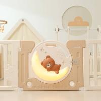 Манеж UNIX Kids DeLuxe House&Storage / Делюкс дом и стеллаж бежевый 180 x 200 см, с игровым домиком, баскетбольной стойкой, доской для рисования, качелями + место для хранения игрушек