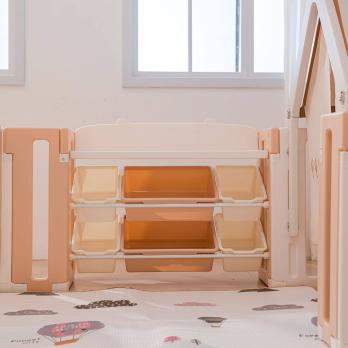 Манеж UNIX Kids DeLuxe House&Storage / Делюкс дом и стеллаж бежевый 180 x 200 см, с игровым домиком, баскетбольной стойкой, доской для рисования, качелями + место для хранения игрушек