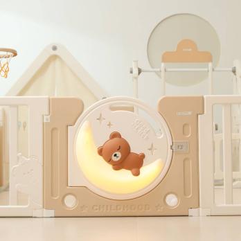 Манеж UNIX Kids DeLuxe House&Storage / Делюкс дом и стеллаж бежевый 180 x 200 см, с игровым домиком, баскетбольной стойкой, доской для рисования, качелями + место для хранения игрушек