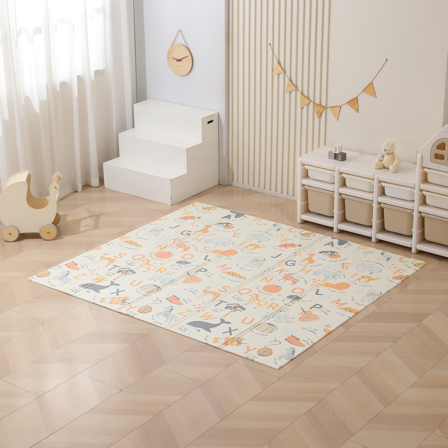 Игровой коврик складной UNIX Kids Learning / Познания 180x200 бежевый