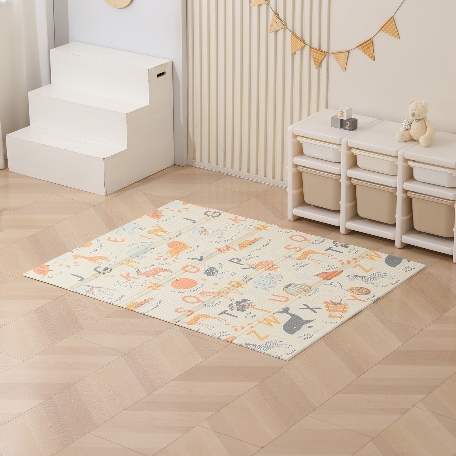 Игровой коврик складной UNIX Kids Learning / Познания 150x180 бежевый