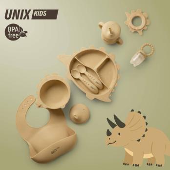 Набор посуды для кормления UNIX Kids Dino / Дино 9 предметов, бежевый