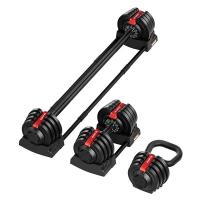 Гантель регулируемая 18кг + штанга + гиря, HYFIT, набор 3в1, D7040